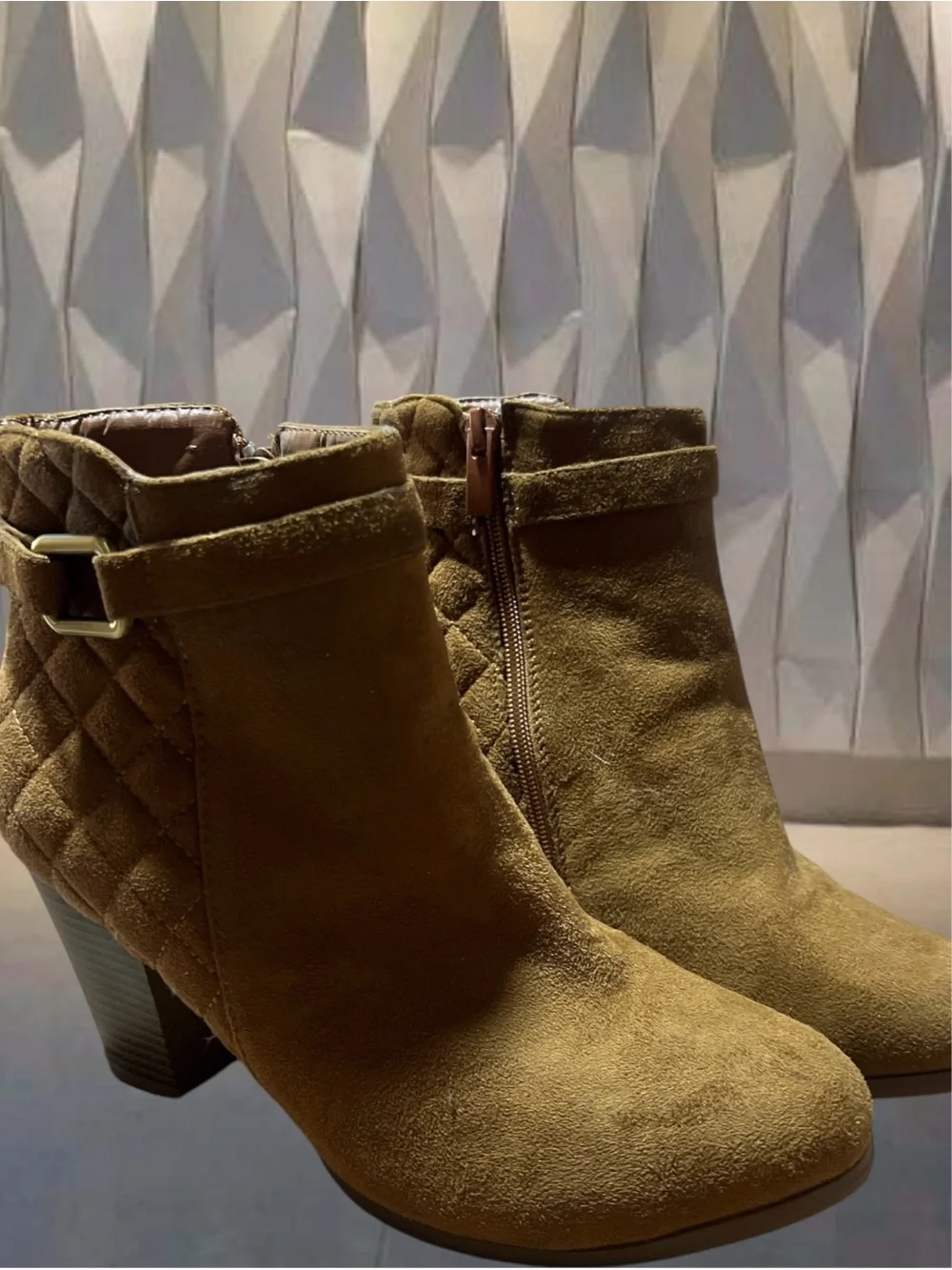 TOP Moda Quilted Suede Ankle Booties in Tan